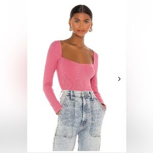 Lovers + friends Jolene pink ribbed long sleeve sweetheart neckline top sz 2